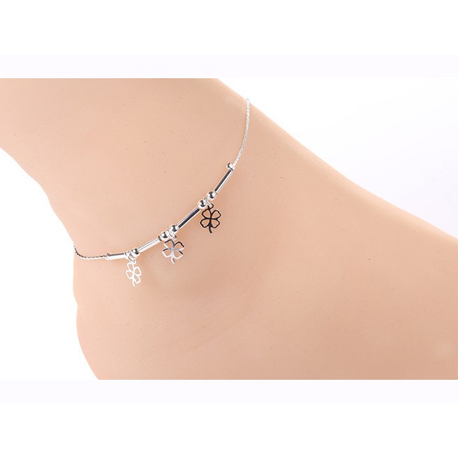 Lắc chân cỏ 4 lá may mắn xinh mạ bạc