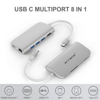 Cáp chuyển đổi đa năng USB-C Hub micro usb Card Reader Type C 8 trong 1 cho Macbook hiệu ANNBOS - Gray