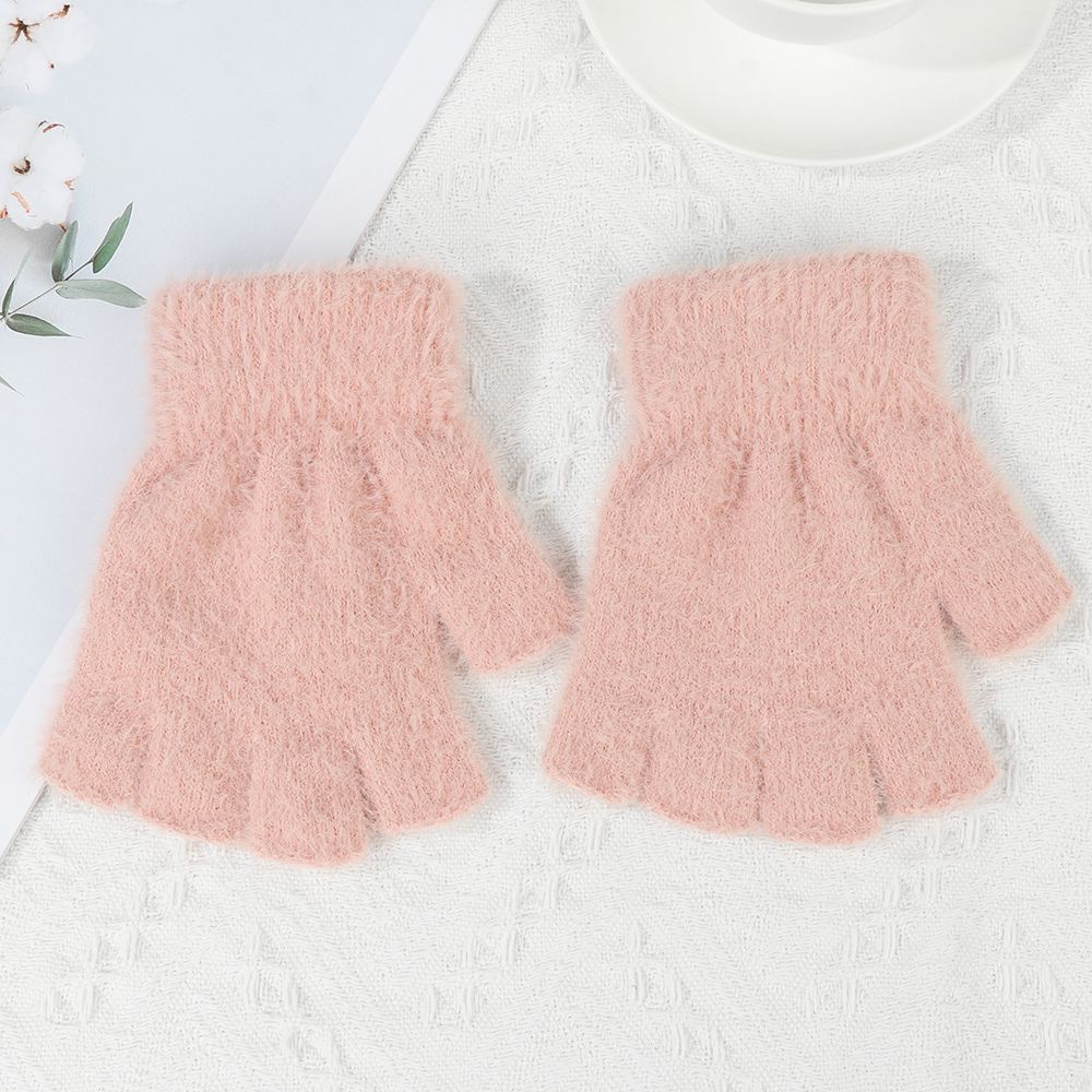 Cặp găng tay len hở ngón co giãn màu trơn thời trang thu đông cho nam và nữ