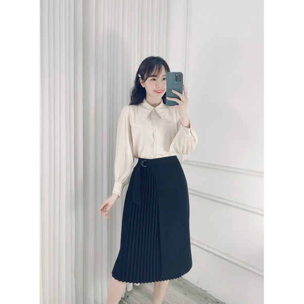 Sơ mi tơ cổ nhọn chỉ còn MÀU BE ( giá sale)