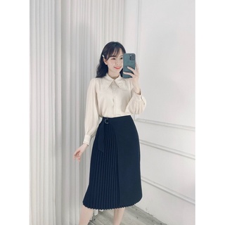 Sơ mi tơ cổ nhọn chỉ còn màu be