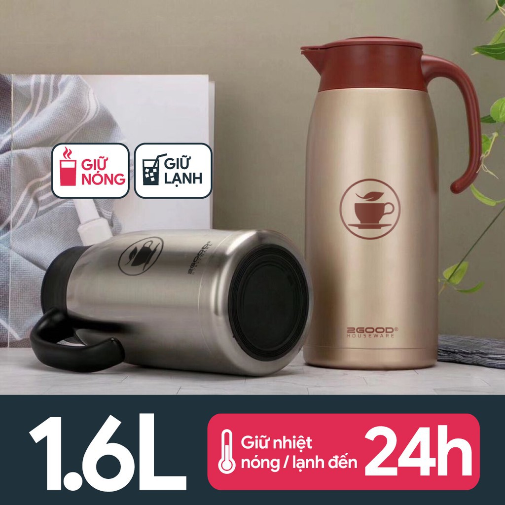 Phích Pha Trà Có Lõi Lọc Trà  2GOOD B18 1.6 Lít - Hàng Chính Hãng Giữ Nhiệt Nóng Lạnh Suốt 24h