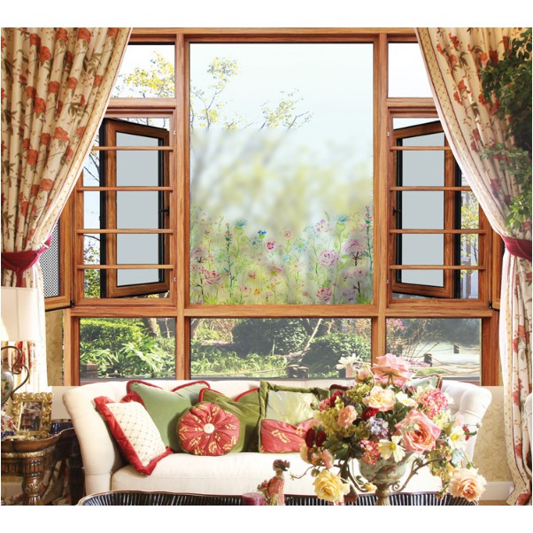 Decal Dán Kính Cao Cấp - Chân Kính Hoa sắc màu nhạt ( 60x58cm )