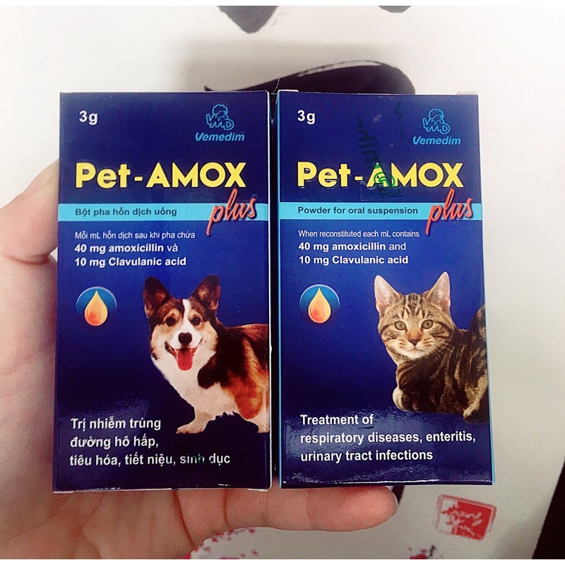 Bột pha Pet Amox Plus tác dụng hô hấp, tiết niệu chó mèo