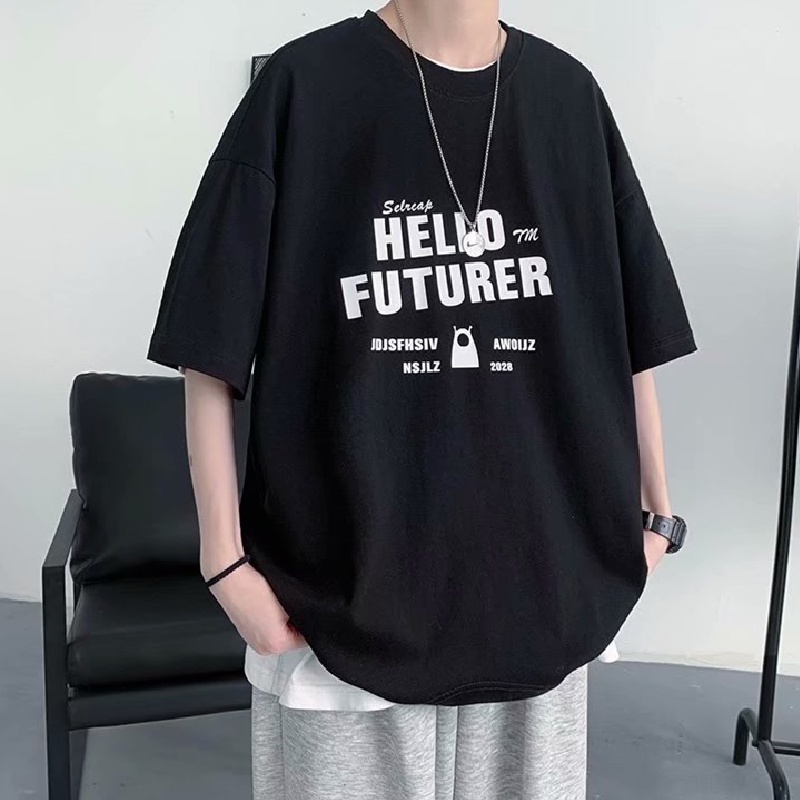 Áo thun tay ngắn cổ tròn dáng rộng in chữ Graffiti phong cách Nhật Bản thời trang cho nam size S-8XL