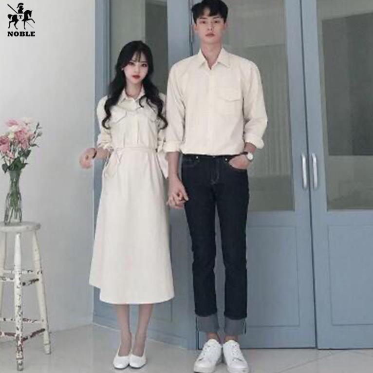 Set đồ đôi áo sơ mi nam đầm nữ cực xinh couple thời trang Miamo TN14 (kèm ảnh thật) .