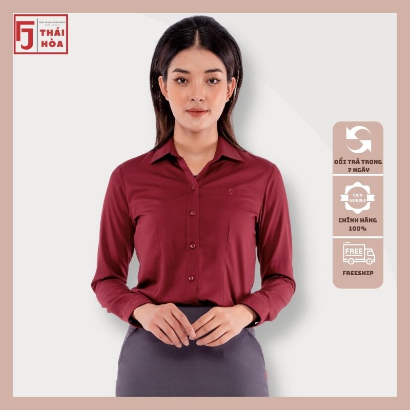 Áo sơ mi nữ Thái Hoà công sở sợi tre kiểu cao cấp đẹp dài tay đỏ đô 8919-12-01