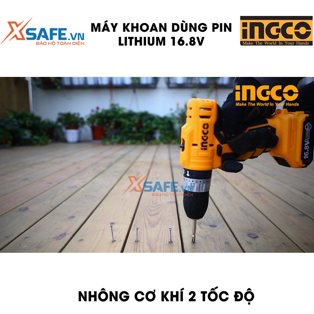 Máy khoan búa dùng pin Lithium 16.8V INGCO CIDLI1612 kèm 2 pin và 1 sạc nhanh Máy khoan cầm tay mô men quay tối đa 28NM