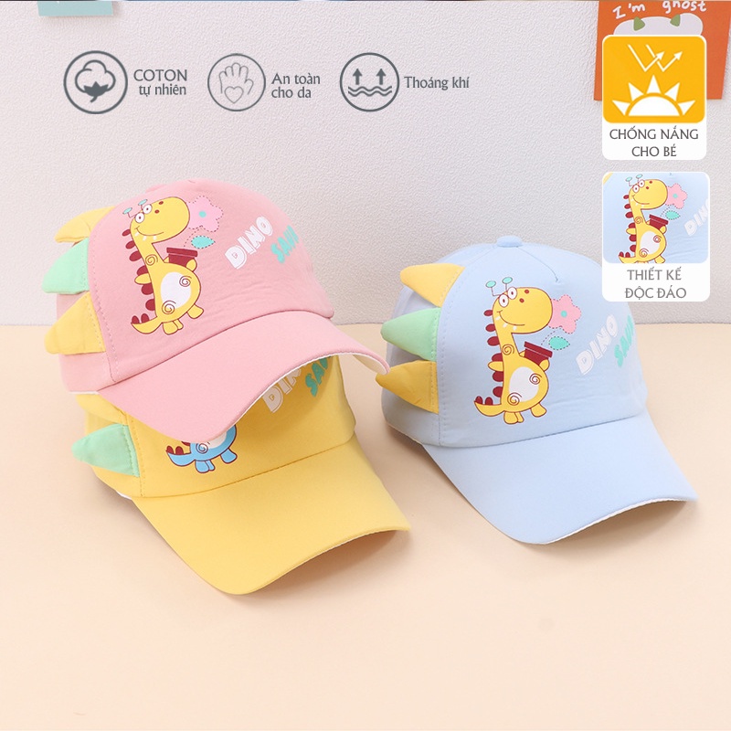 Nón mũ lưỡi trai cho bé 3-6 tuổi hoạt hình khủng long dễ thương, chất liệu cao cấp mềm êm, khoá dán Poco Home