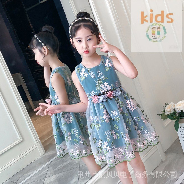 Đầm Công Chúa Tay Ngắn Phối Ren Hoa Phong Cách Mùa Hè Mới Dành Cho Bé Gái 3-5-8-10-12 Tuổi