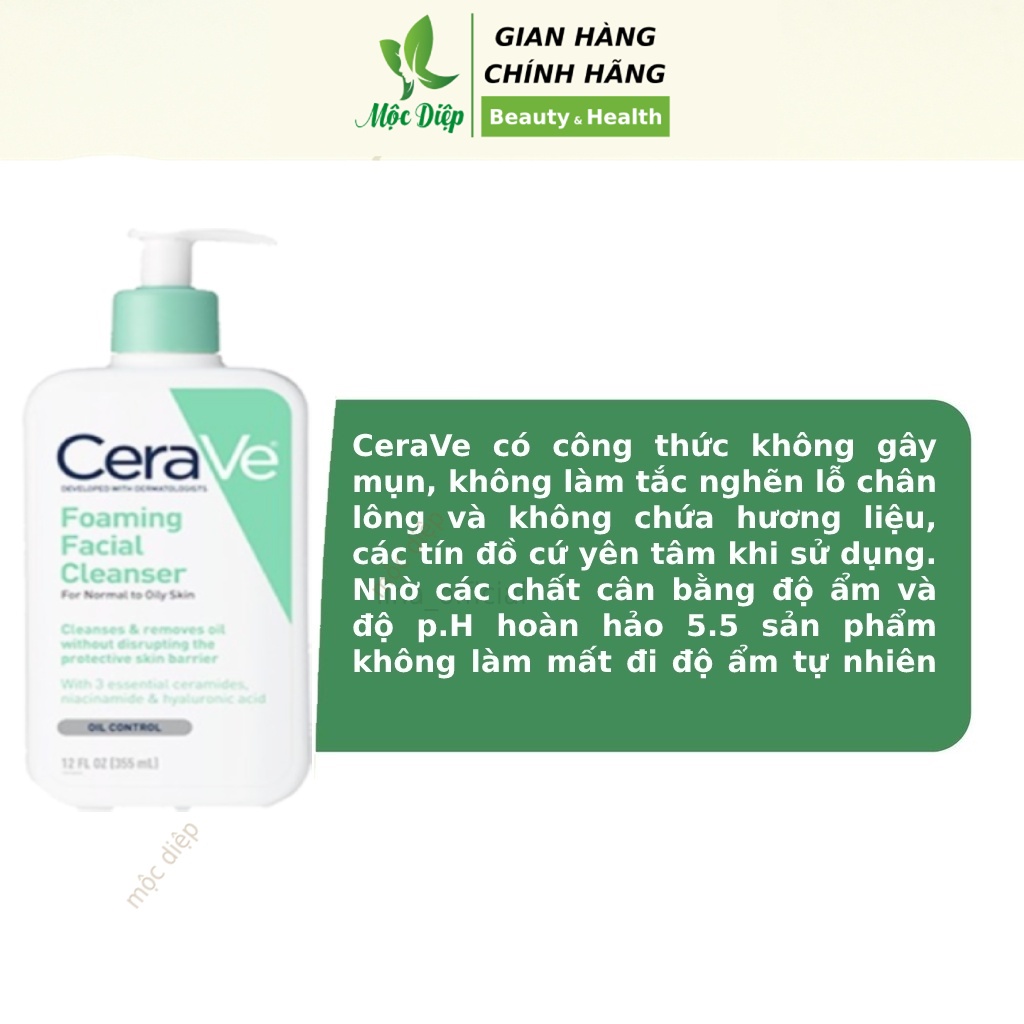 Sữa rửa mặt Cerave 236ml dịu nhẹ dành cho da dầu da khô Foaming Facial Cleanser Pháp - Mộc Diệp
