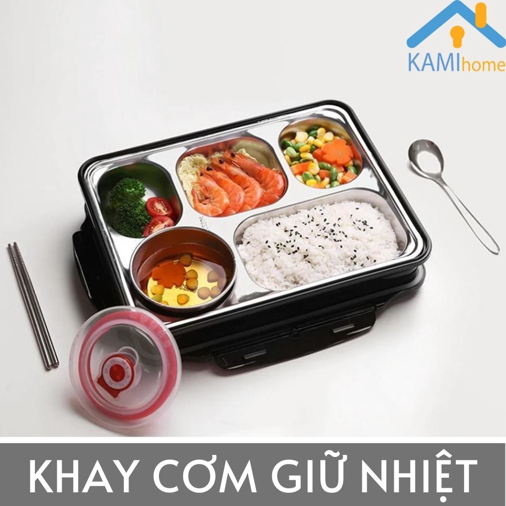 Hộp cơm văn phòng ❤️Lõi Inox❤️Kèm Thìa Đũa❤️ Khay đựng thức ăn mã 20021