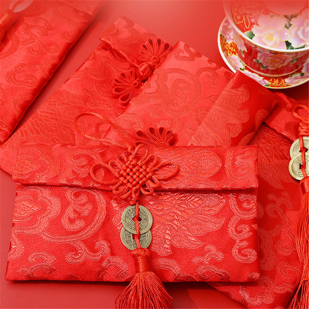 [COD] New Year Chinese Style Cloth Embroidered Jade Knot Vertical Red Envelope