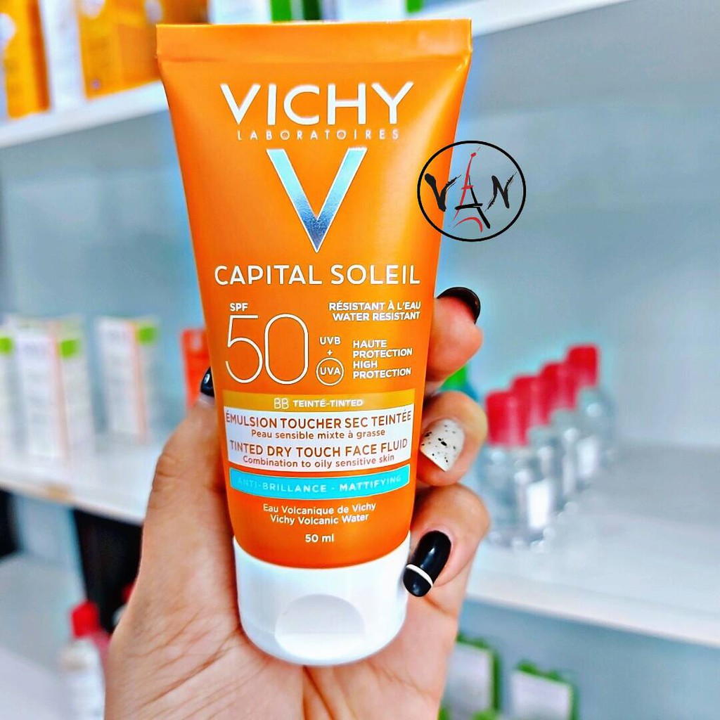 [ Vichy] Kem chống nắng che khuyết điểm vichy capital soleil BB teint spf50+ 50ml dành cho da dầu nhờn mụn - Mẫu mới