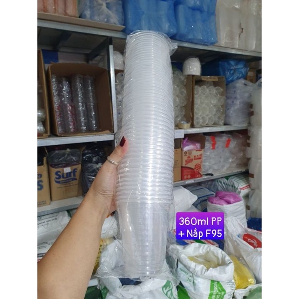 Lốc 50 ly nhựa PP TRƠN 360ml 430ml 450ml 500ml 650ml 700ml Dùng đươc máy ép miệng ly 9.5cm. Có in ly