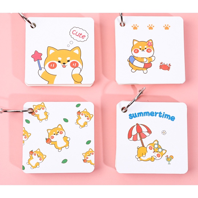 80 Tờ Flashcard Ghi Chú Học Từ Vựng, Ngoại Ngữ Hình Vuông Hoạ Tiết Dễ Thương Kèm Móc Tiện Lợi