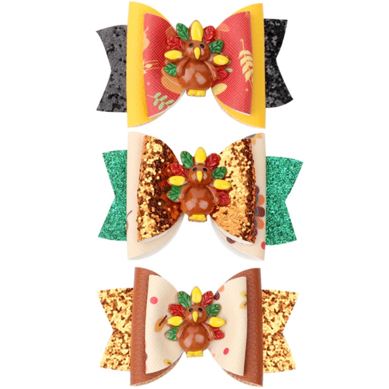 Kẹp Tóc Nơ Da Đính Kim Sa Lấp Lánh Cho Bé