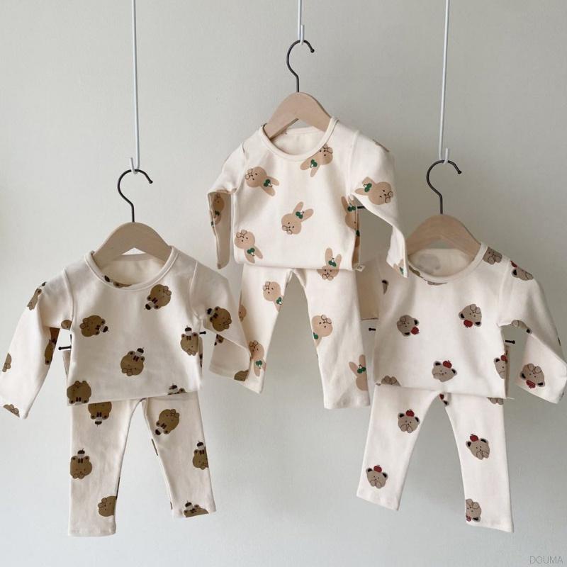 Bộ đồ ngủ mềm mại họa tiết hoạt hình dễ thương phong cách Hàn Quốc thoải mái cho bé