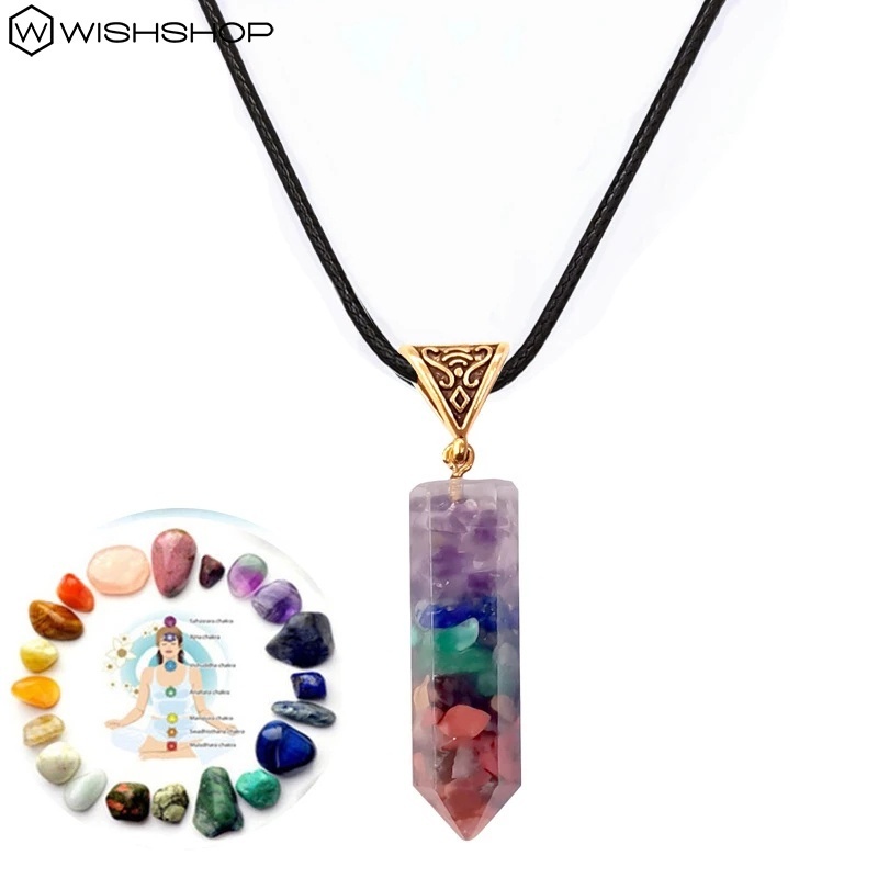 Vòng cổ Mặt Đá Pha Lê Lục Giác 7 Chakra Tự Nhiên Thời Trang Cho Nam Và Nữ