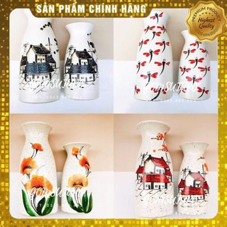 Kimhue866674 - bộ đôi lọ hoa gốm - vẽ thủ công - gốm sứ bát tràng - bình hoa lọ hoa trang trí - decor