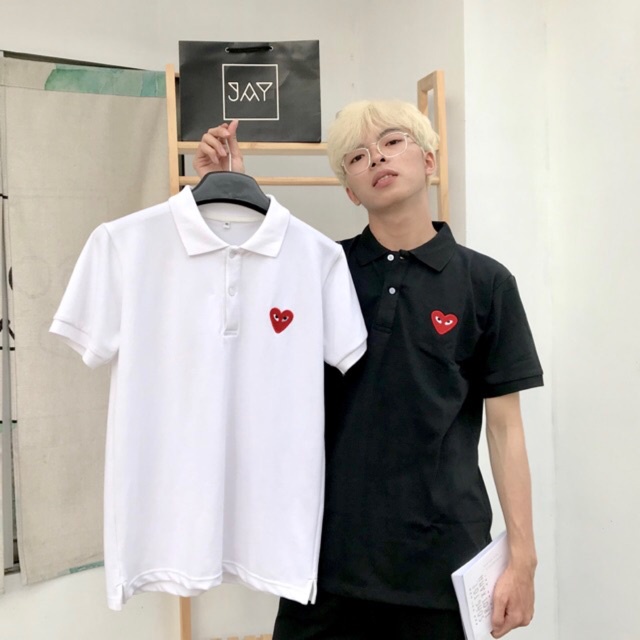 Áo polo nam TATO OFFICIAL in hình trái tim- áo thun cổ bẻ unisex chất vải cá sấu thấm hút mồ hôi