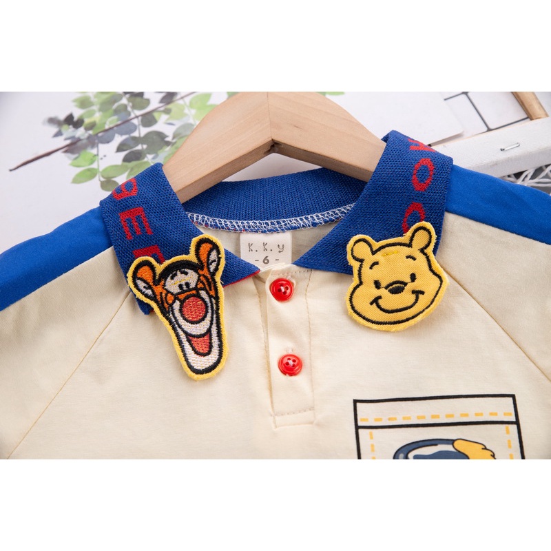 Bộ áo thun tay ngắn và quần ngắn in hình gấu Pooh xinh xắn và thoải mái cho bé trai