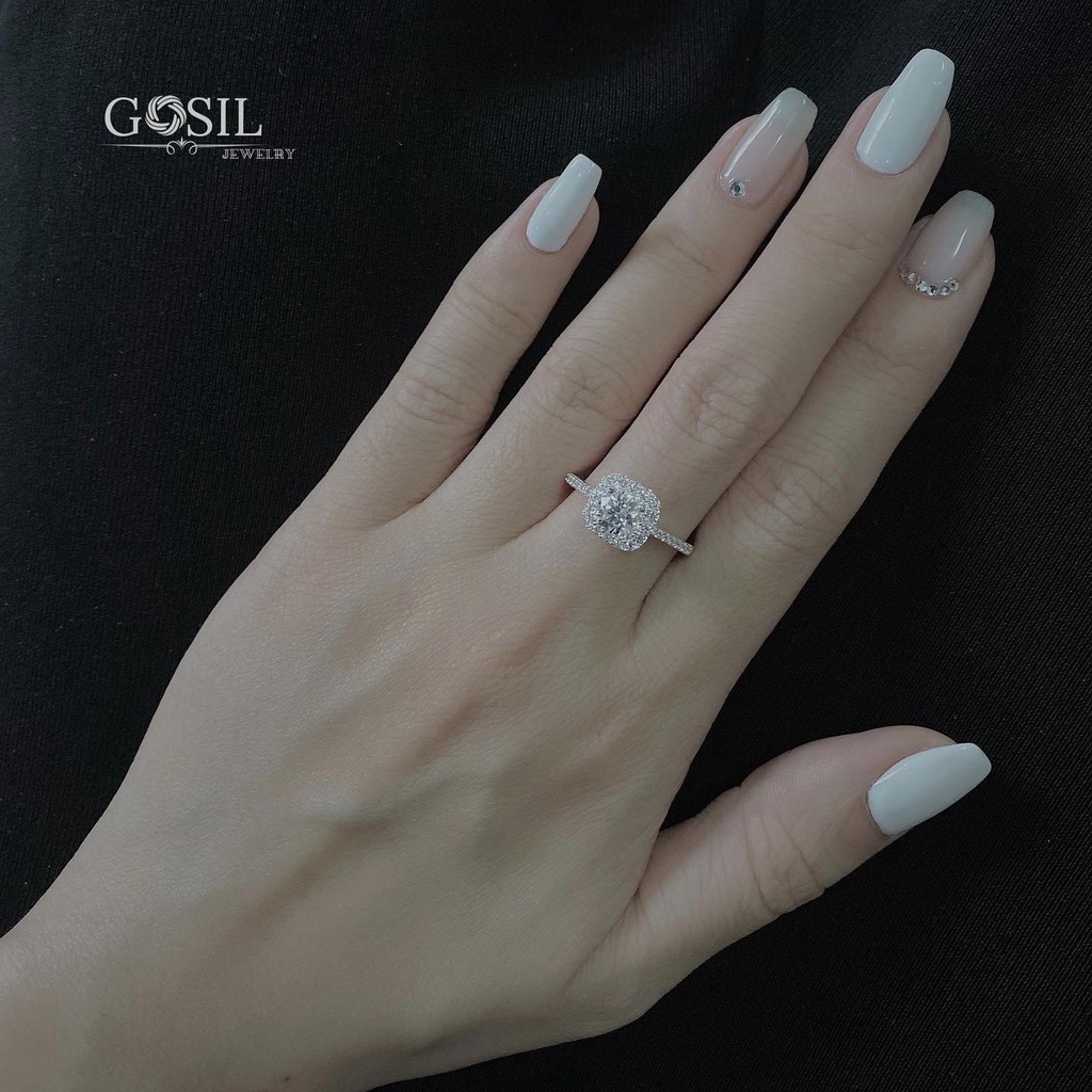 Nhẫn ổ hột 6 ly mix tấm vuông bạc cao cấp 950 cao cấp