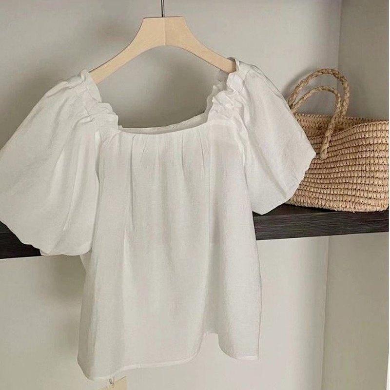 Áo Sơ Mi Tay Ngắn Cổ Vuông Màu Trơn Dáng Rộng Thời Trang Mùa Hè Cho Nữ
