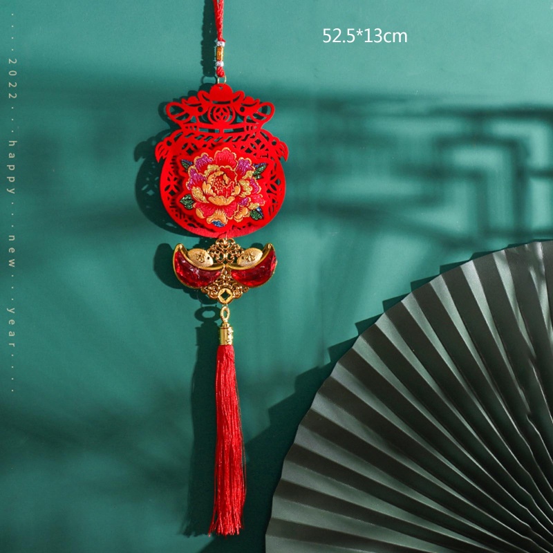 Dây tua rua đỏ thắt nút phong cách Trung Hoa đính đá nhân tạo độc đáo treo trang trí cửa sổ/ cửa ra vào dịp năm mới