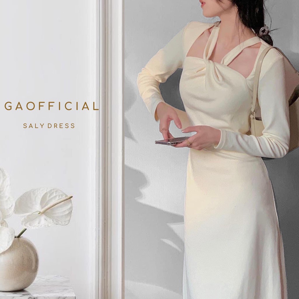 Đầm tay dài xoắn cổ chất xốp mềm mát phù hợp mùa hè - Hana dress