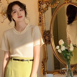 Áo Thun Dệt Kim Tay Ngắn Dáng Ôm Thiết Kế Trẻ Trung Hợp Thời Trang