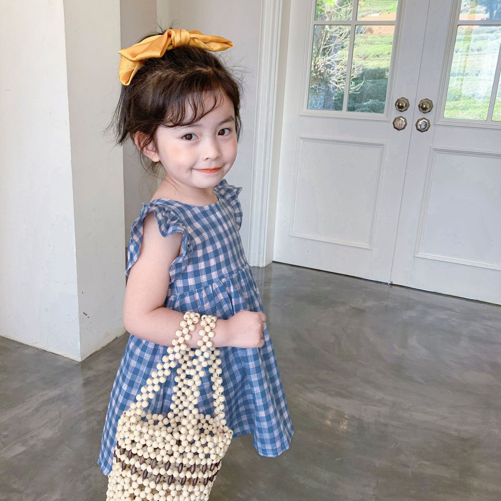 Váy Đầm Cánh Tiên Họa Tiết Kẻ Caro Cho Bé Gái 8-26kg