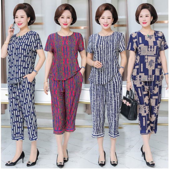 Đồ bộ trung niên nữ có túi B98 - Quần áo ngủ đẹp thời trang mặc nhà cho người lớn tuổi, mẹ, bà mùa hè cao cấp Bigsize