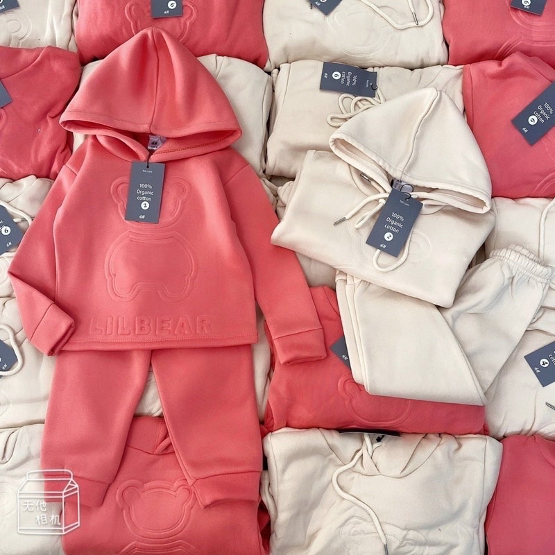 Set bộ thu đông dài tay trẻ em nỉ dày dặn áo hoodie có mũ quần chun bo gấu họa tiết gấu in chìm sang đẹp giá rẻ