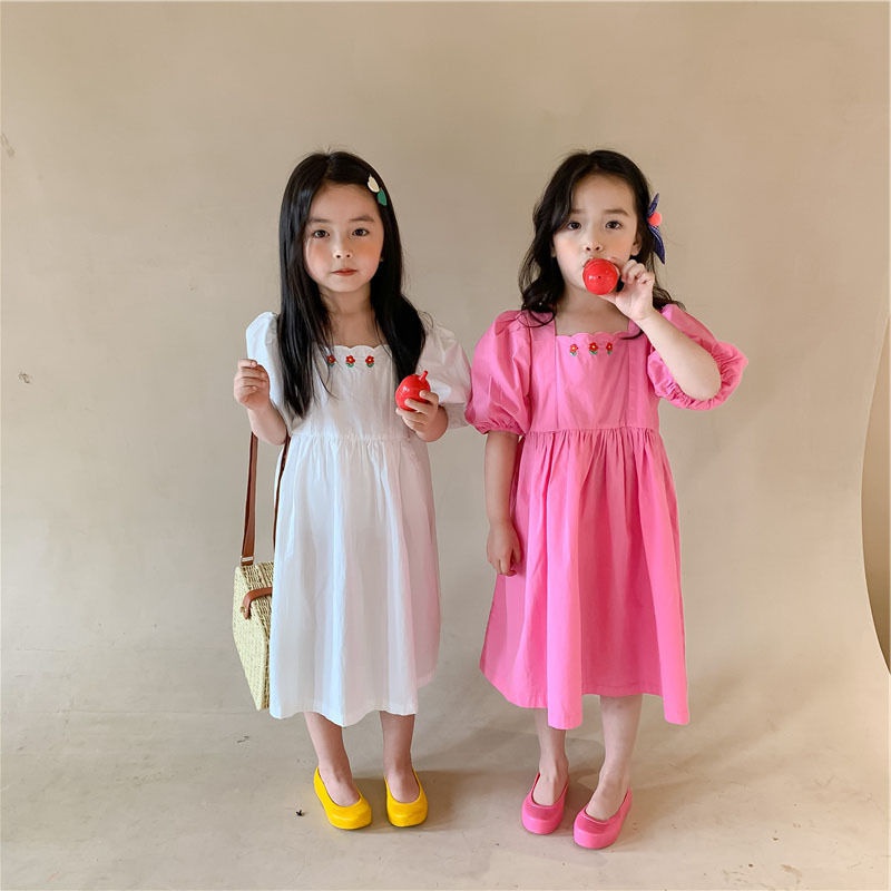 Hàng Mới Về Đầm Công Chúa Một Mảnh Thêu Hoa Phong Cách Hàn Quốc Thời Trang Mùa Hè Cho Bé Gái 3-8 Tuổi