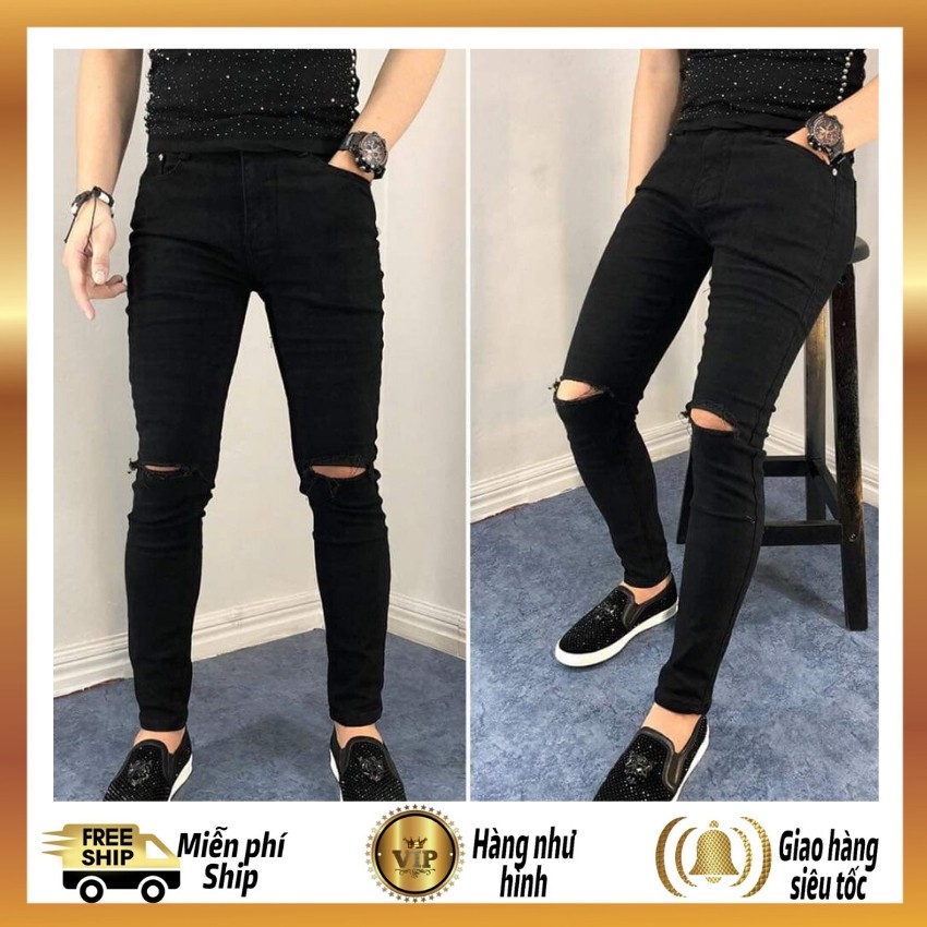 Quần jean nam màu đen rách gối đẹp giá rẻ,quần bò TAKA 50 | BigBuy360 - bigbuy360.vn