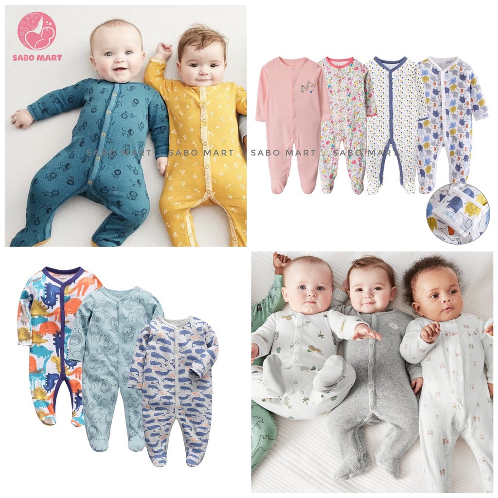 Body Sleepsuit, Body Dài Tay Liền Thân Liền Tất Vớ Chất Cotton Cho Bé Trai Bé Gái 0-36 months, Hàng xuất dư xịn