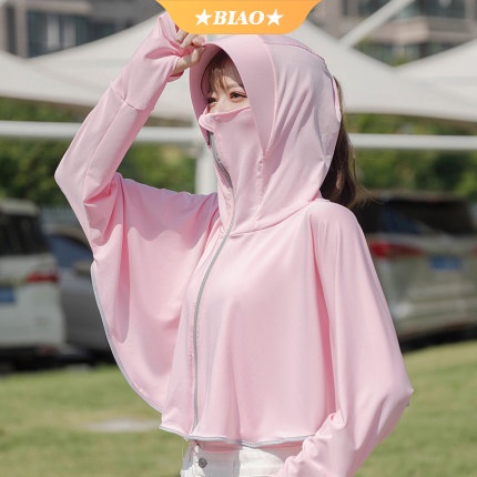 Áo Choàng Chống Nắng/Tia UV Thoáng Khí Có Mũ Trùm Màu Sắc Đơn Giản Dùng Khi Đi Xe Đạp Thể Thao