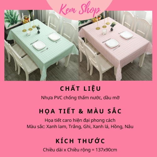 Khăn Trải Bàn Caro Vintage PVC Chống Thấm Nước Cao Cấp Phong Cách Bắc Âu - Kemshop K23