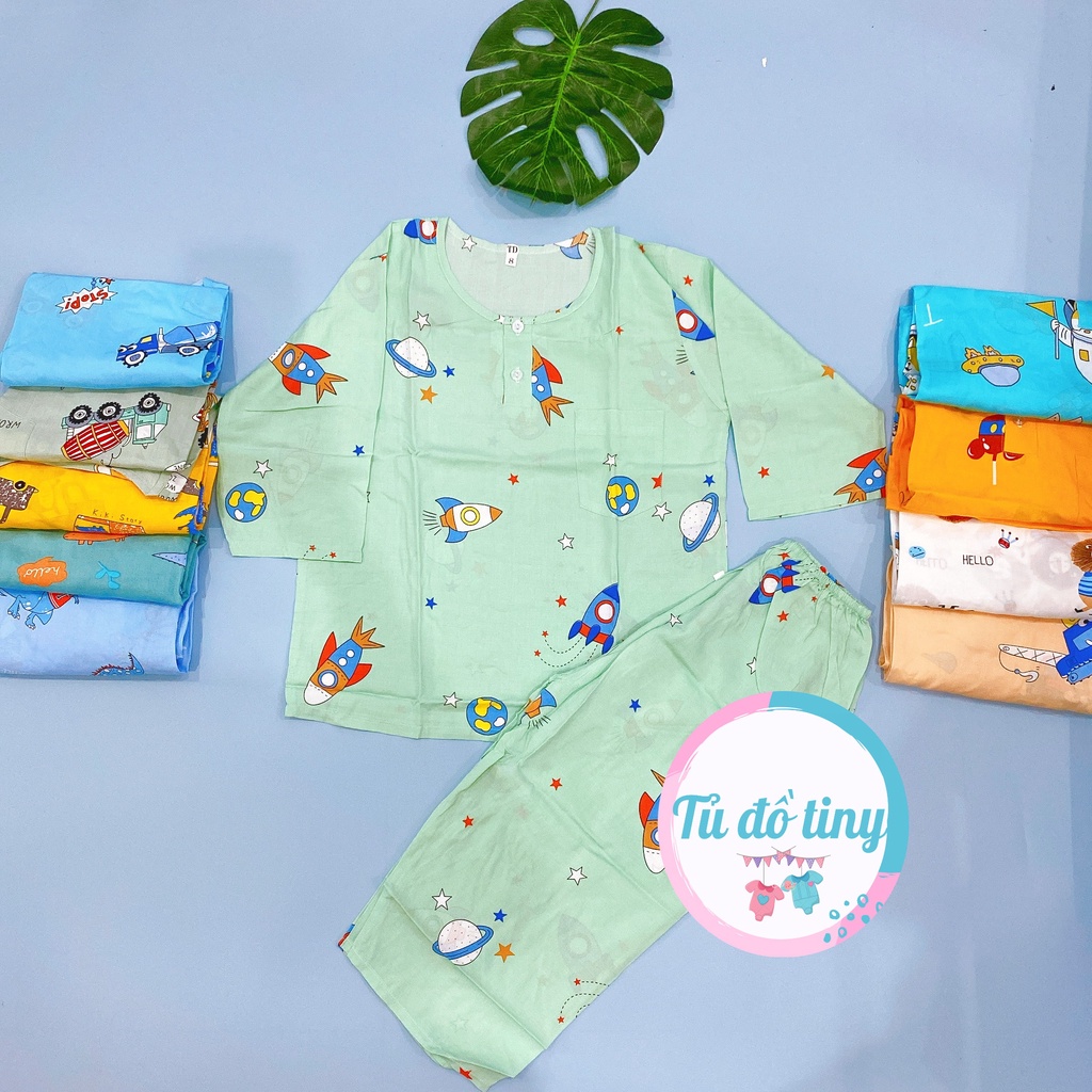 (SIZE 8) Bộ tole lanh, tôn lanh lụa mặc nhà bé trai tay dài QUẦN DÀI cổ tròn 18-20kg, bộ hè cho bé, mát mẻ.