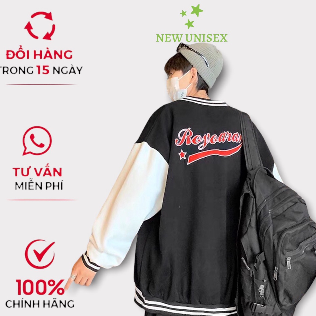 Áo Khoác Bomber Nam Nữ Chất Vải Nỉ Cúc Bấm Thêu Nổi Chữ R Hot Trend
