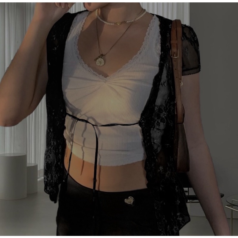 Áo Croptop Ren khoác ngoài ,Áo Lưới tay ngắn