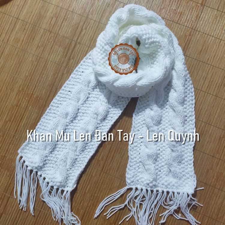 Khăn mũ len đan tay màu trắng