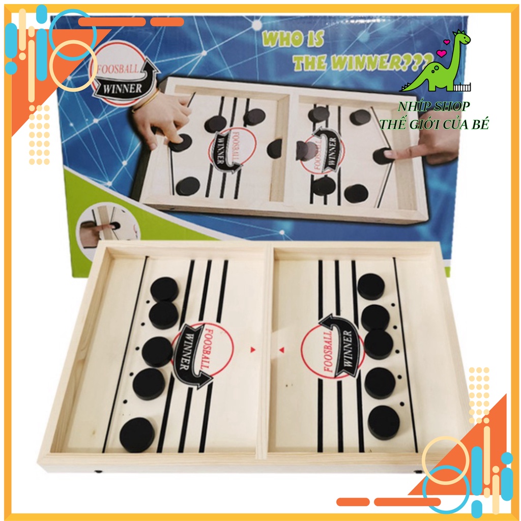 Bàn bắn bi gỗ cỡ đại Slingpuck cờ búng bi xuyên lỗ- Foosball Winner cỡ đại KT 56x30x3.3 cm Nhíp Shop