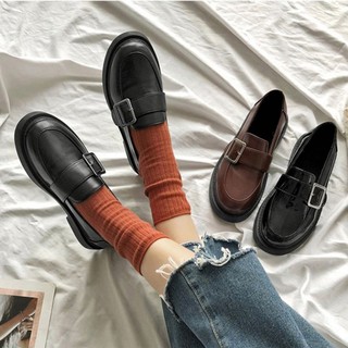 [CÓ SẴN] Giày ulzzang da mềm khuy vuông nữ phong cách Hàn Quốc