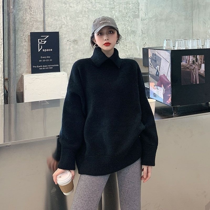 Áo len dày cổ cao dáng rộng thiết kế mới thời trang thu đông cho nữ