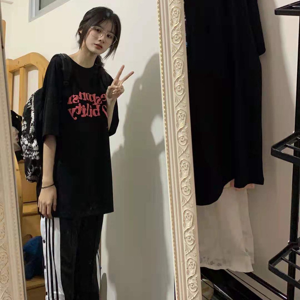 Áo Thun Cổ Tròn Dáng Rộng In Hình Phong Cách Harajuku Thời Trang Mùa Hè Mới