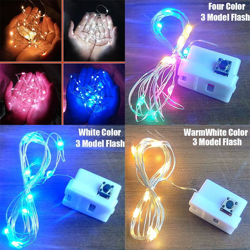 Dây đèn LED 1/2 mét nguồn điện pin 3 chế độ sáng trang trí nội thất ngoại thất