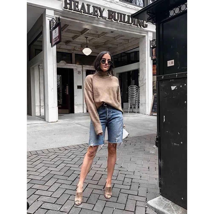 Quần short jean ngố rách ZR lưng cao co giãn nhẹ QJ267
