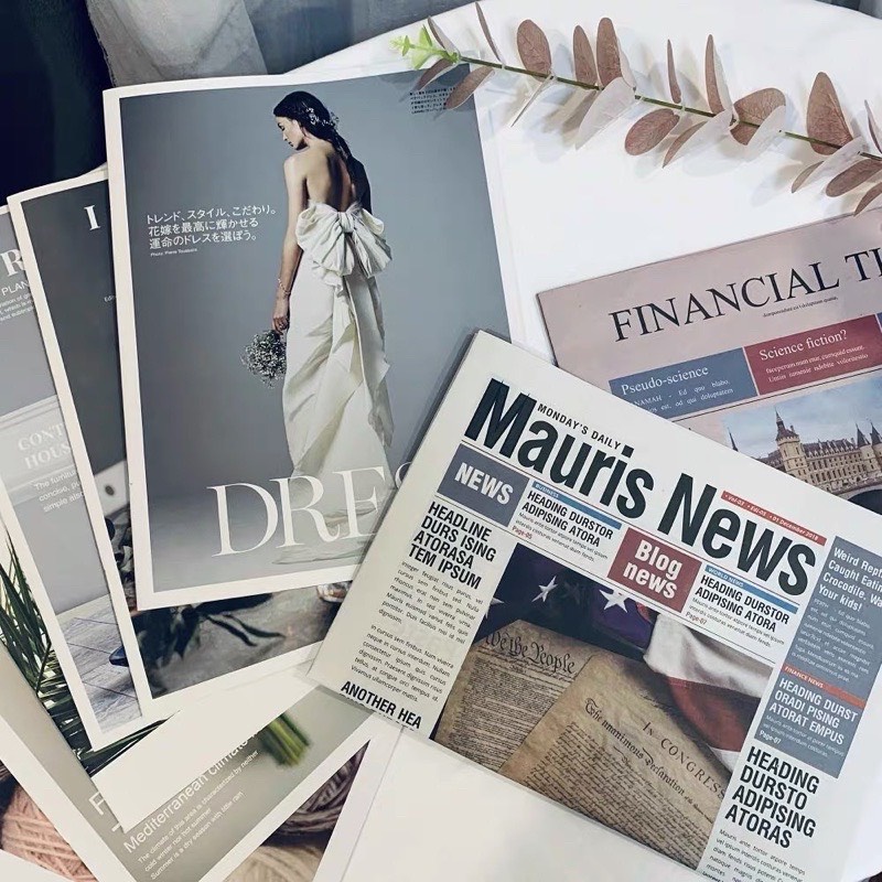 Báo nước ngoài phong cách retro, trang trí decor, phụ kiện chụp ảnh